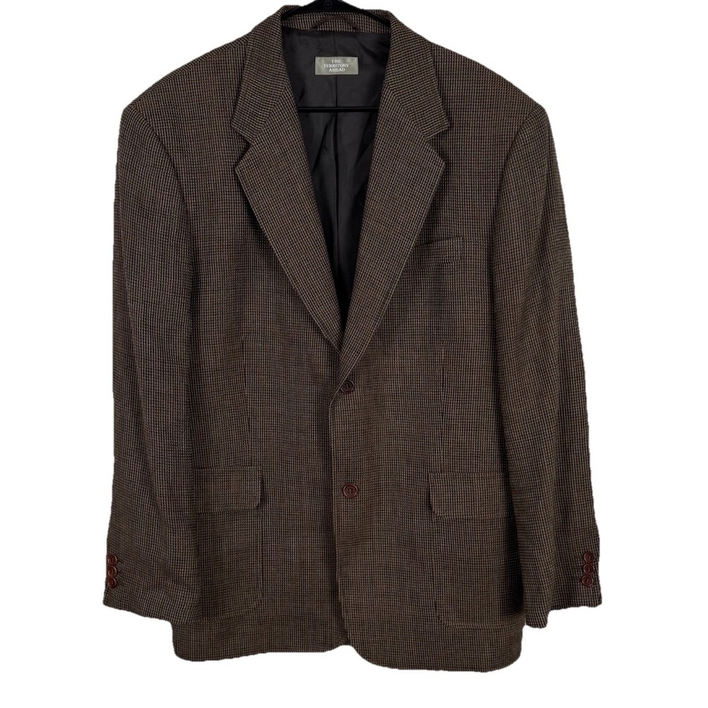 The Territory Ahead Blazer Brown Houndstooth Wool Sport Coat Mens 42R Academic‎